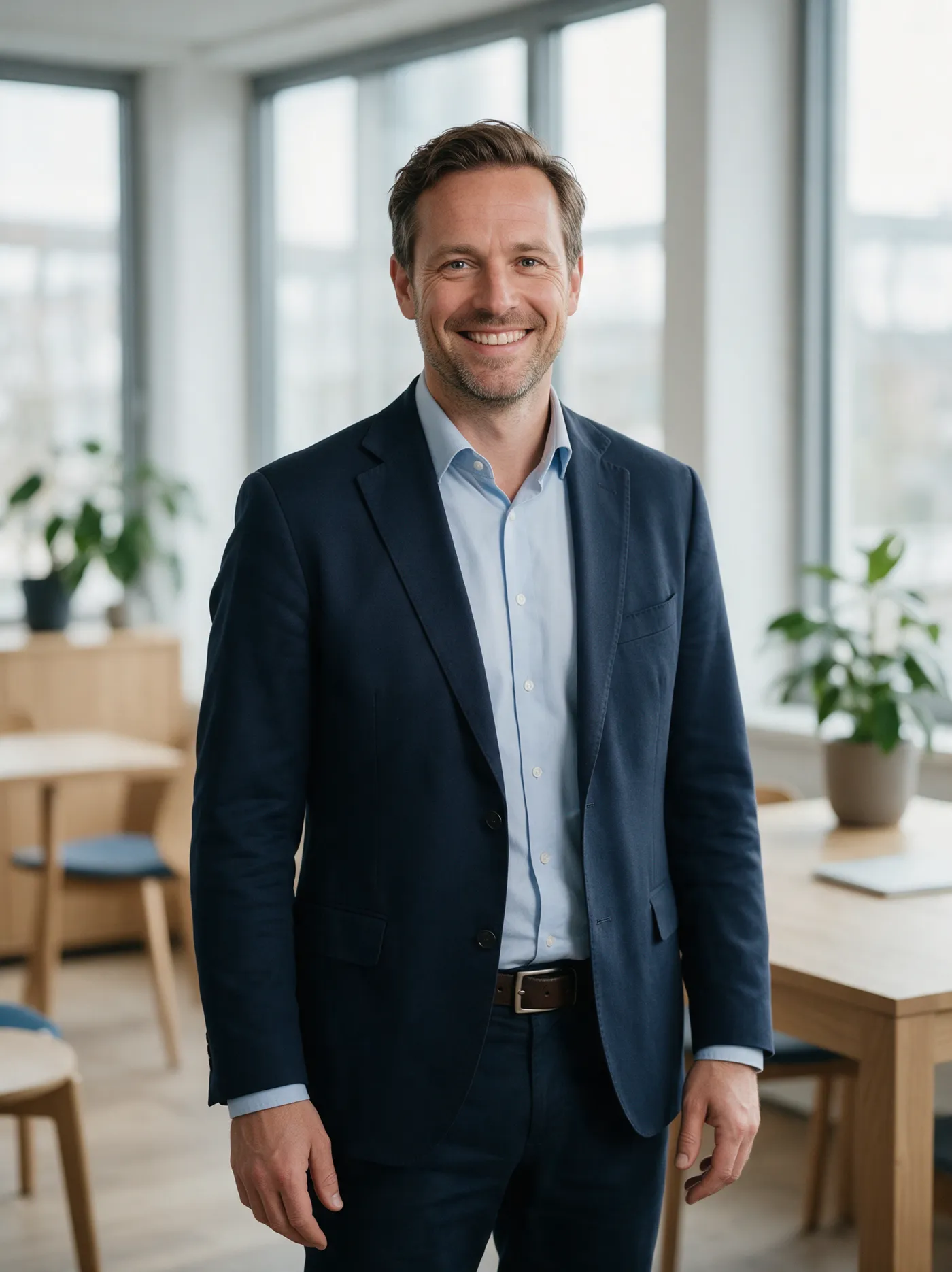 Energieadviseur in een licht, modern kantoor