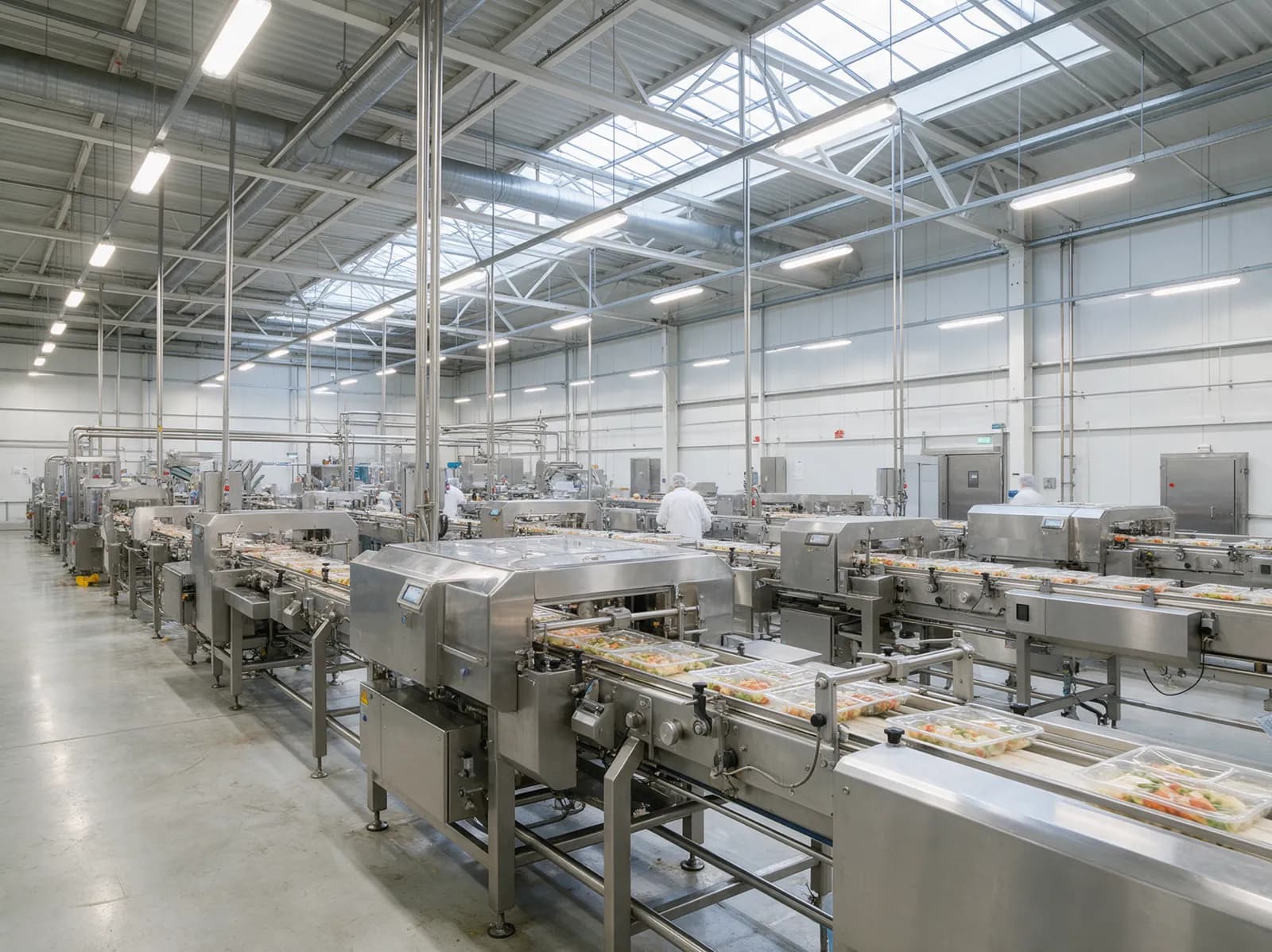 Productiehal van een Nederlandse voedingsmiddelenfabriek in bedrijf