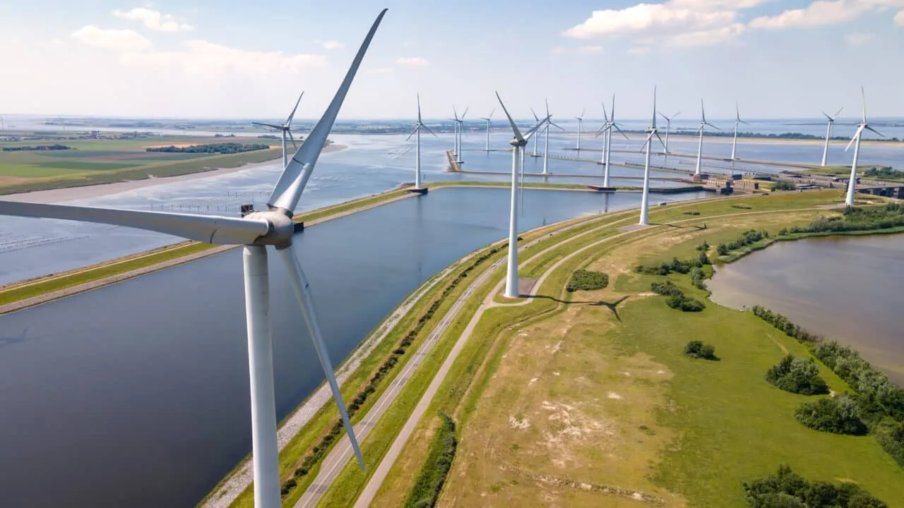 Aerial view of a wind farm